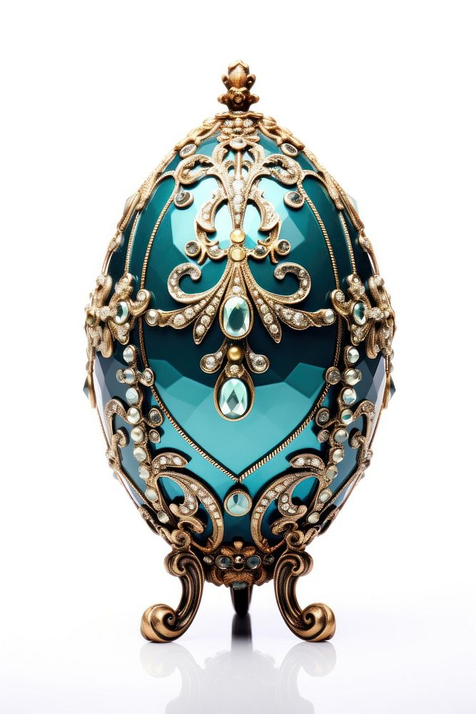 Faberge style eggwith gem stone turquoise jewelry white background. AI generated Image by rawpixel.