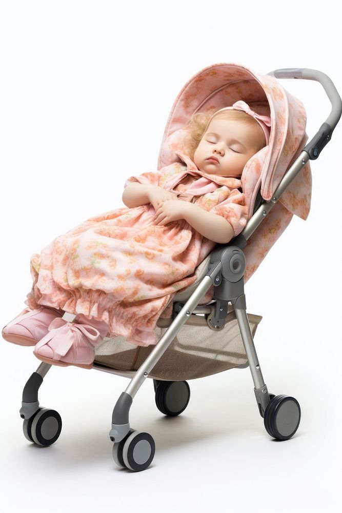 Baby sleeping stroller baby furniture white background. AI generated Image by rawpixel.