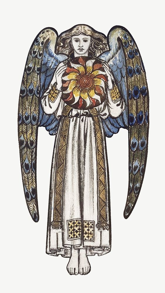 William Morris' Day- Angel Holding a Sun, vintage illustration psd. Remixed by rawpixel.