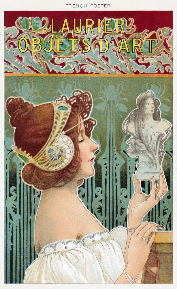 "Laurier Objets d'Art" (1902), Art nouveau poster illustration.  Original public domain image from Wikimedia Commons.…