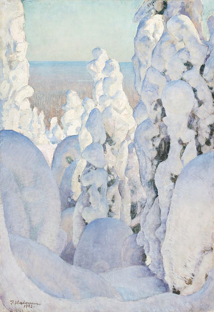 Winter landscape, kinahmi (1923), vintage nature illustration by Pekka Halonen. Original public domain image from The…