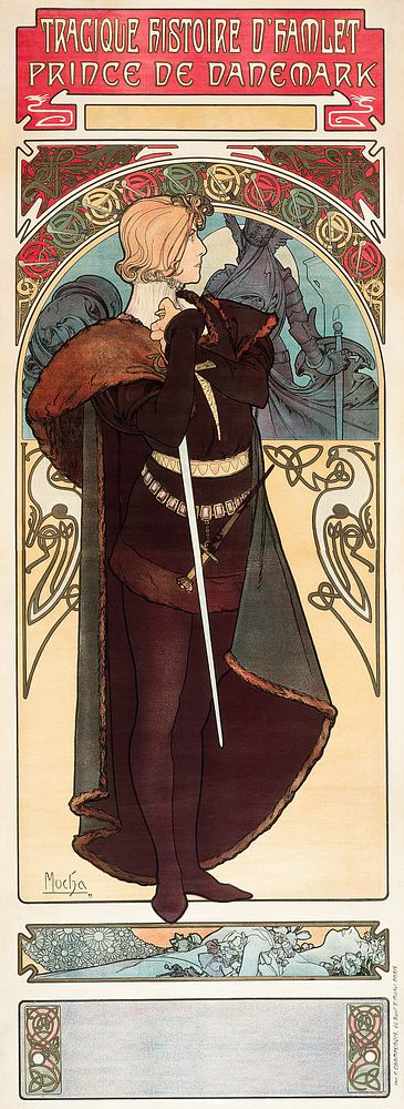 Alphonse Mucha's Hamlet (1899), vintage man illustration. Original public domain image from The Los Angeles County Museum of…