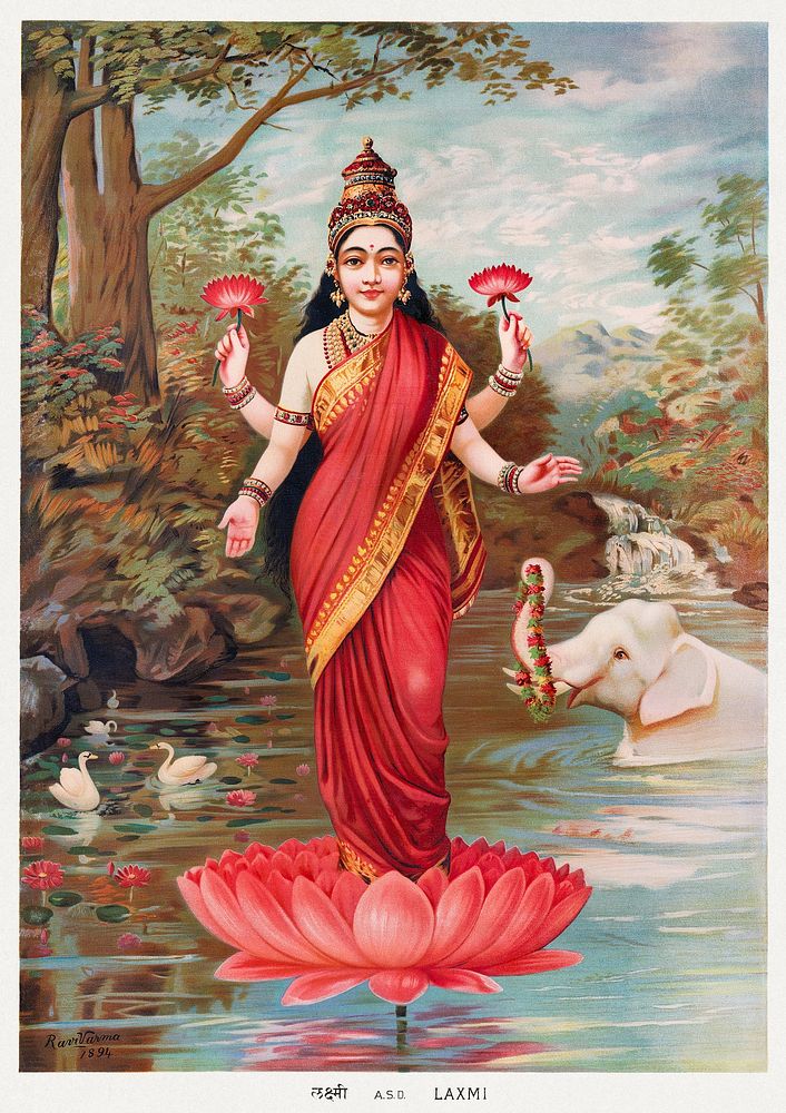 Lakshmi (1894), vintage Hindu Goddess illustration. Original public domain image from The MET Museum. Digitally enhanced by…