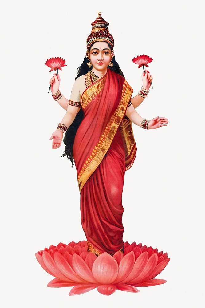 Lakshmi, vintage Hindu Goddess illustration. Remixed by rawpixel.