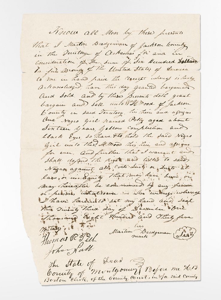 Bill of sale for a 16-year-old girl named Polly (1835), vintage letter by H. B. Boston. Original public domain image from…