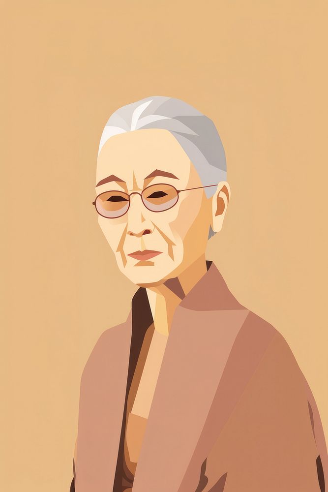 Asian grandmother portrait glasses sketch. AI generated Image by rawpixel.