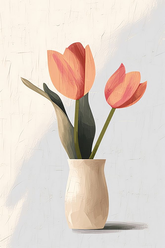 Tulip vase art painting. AI generated Image by rawpixel.