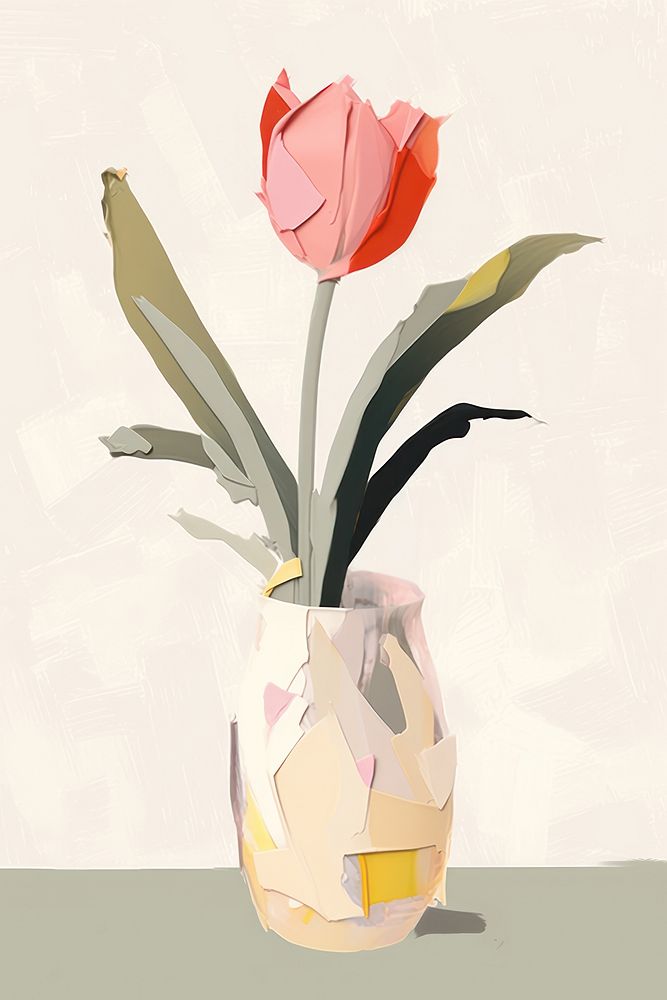 Tulip vase art painting. AI generated Image by rawpixel.