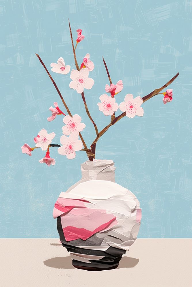 Cherry blossom vase art flower. AI generated Image by rawpixel.