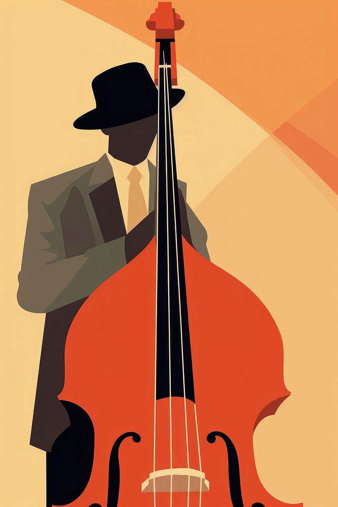 Double bass player cello performance silhouette. 