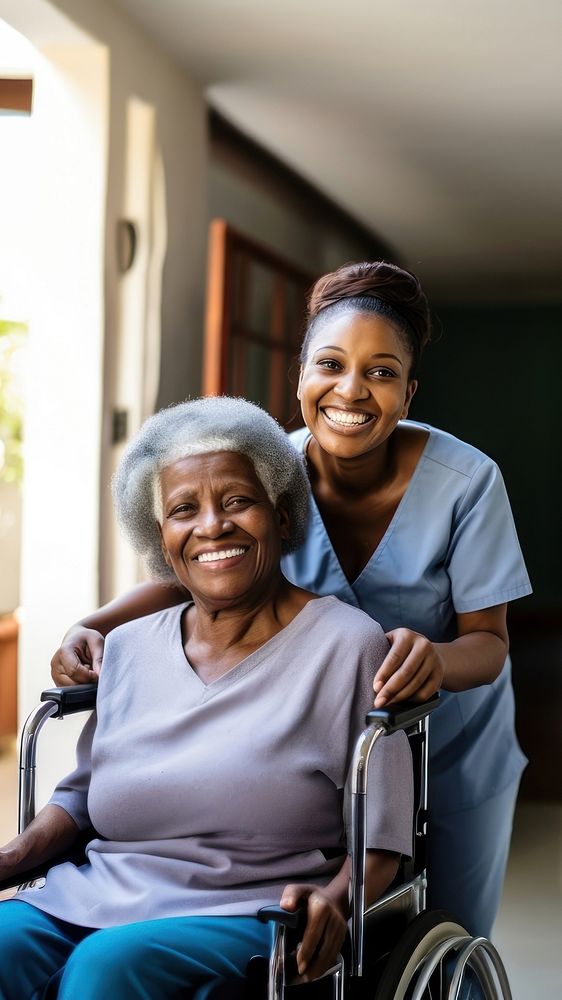 Wheelchair adult nurse togetherness. AI generated Image by rawpixel.