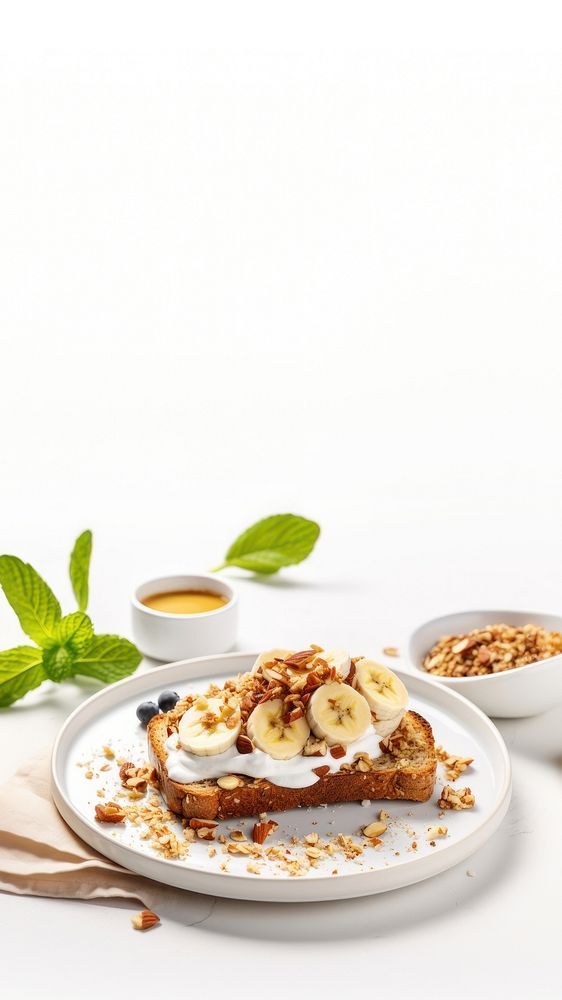 Bananaenbrot granola rezept plate food breakfast. AI generated Image by rawpixel.