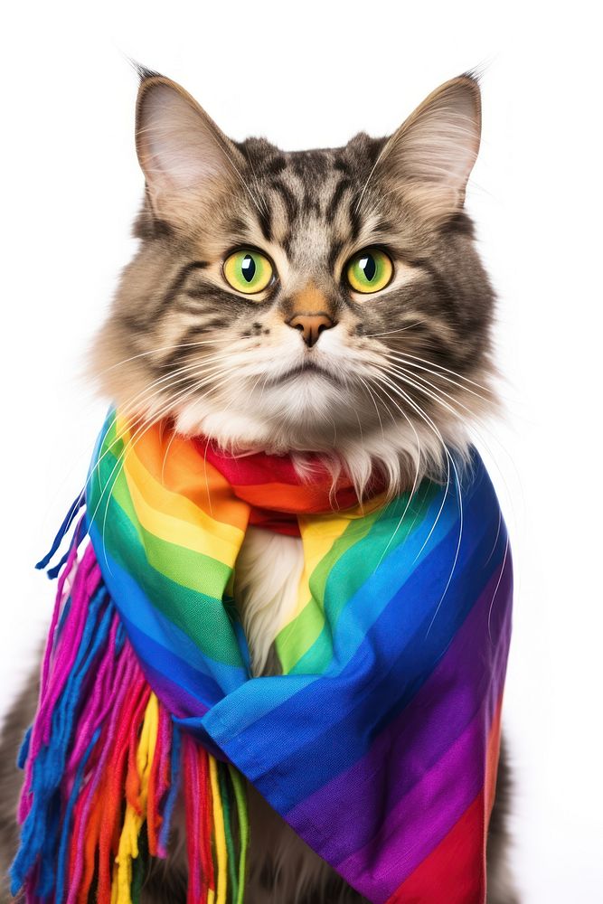 Fun Y2K dandy cat rainbow mammal animal. AI generated Image by rawpixel.