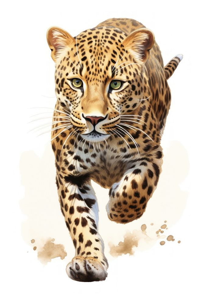 Running leopard wildlife cheetah drawing. AI generated Image by rawpixel.
