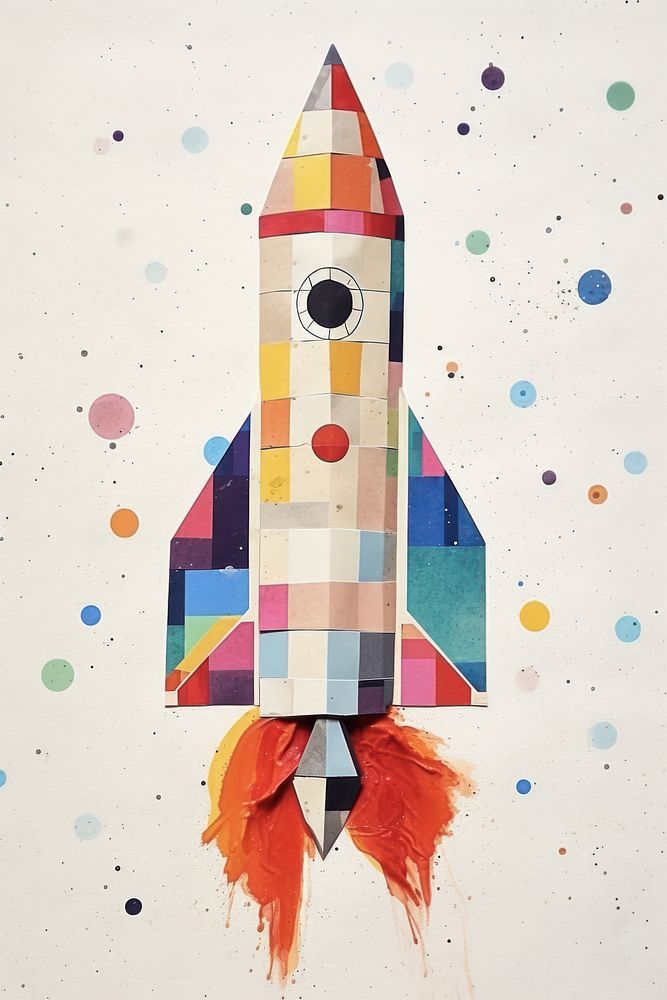 Launching rocket painting paper art. AI generated Image by rawpixel.