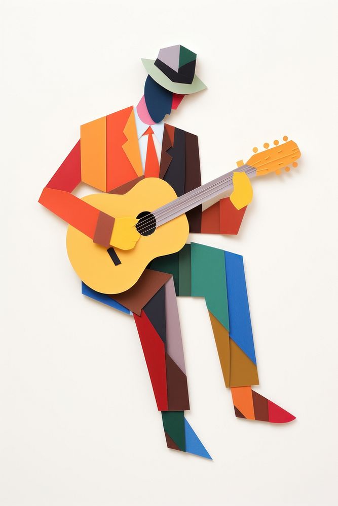 Man playing guitar paper music white background. AI generated Image by rawpixel.
