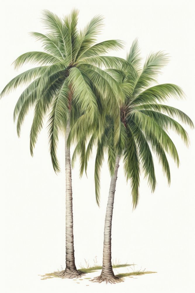 Palm trees drawing plant tranquility. AI generated Image by rawpixel.