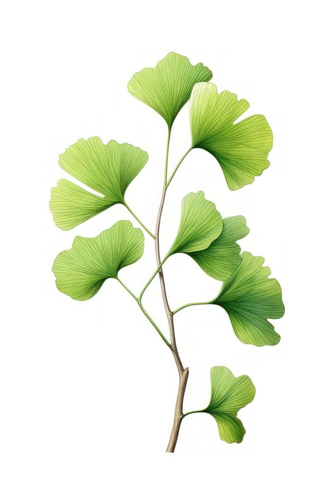 Ginkgo biloba plant leaf white background. 