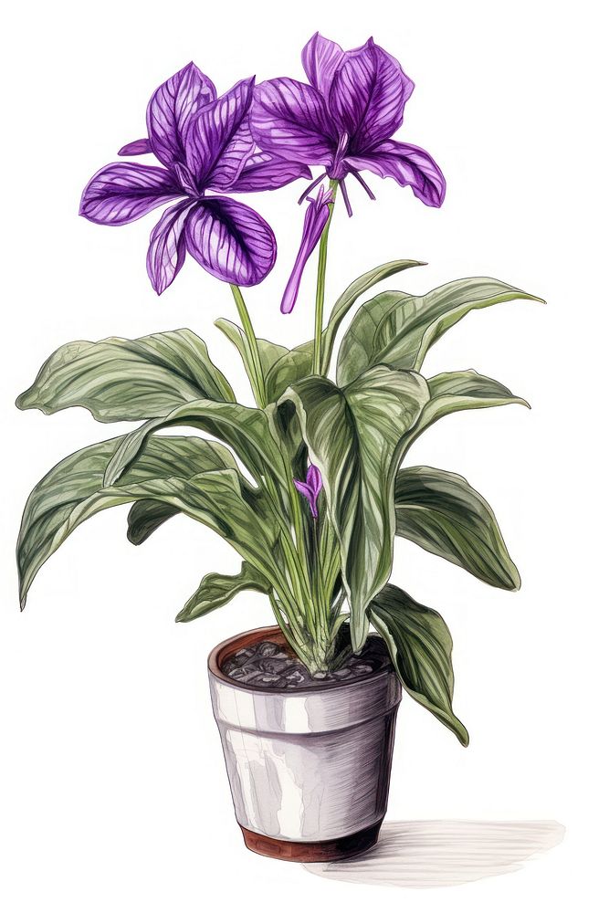Indoor plant flower drawing purple. AI generated Image by rawpixel.