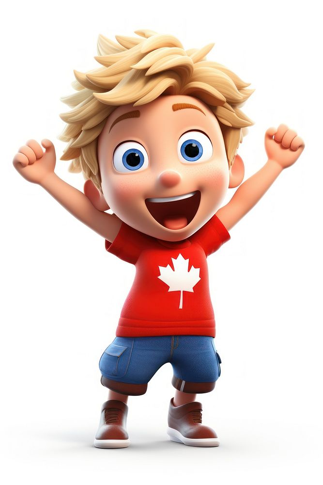 Canadian kid celebrates canada day cartoon toy white background. AI generated Image by rawpixel.