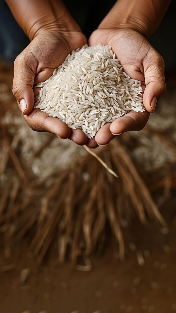 Hands holding rice food agriculture harvesting. 