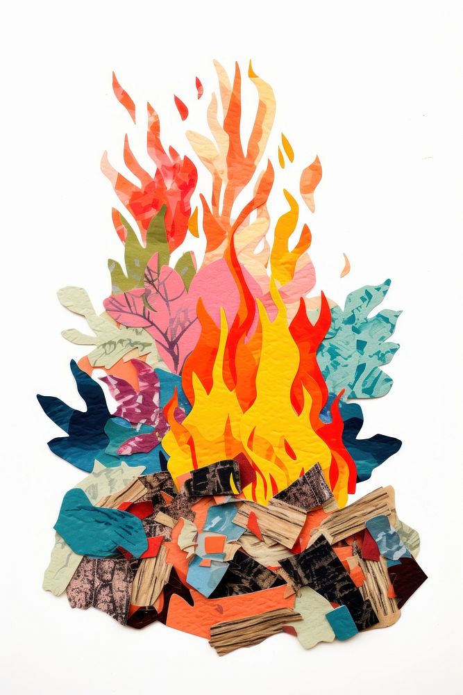 Bonfire fireplace collage paper. AI generated Image by rawpixel.