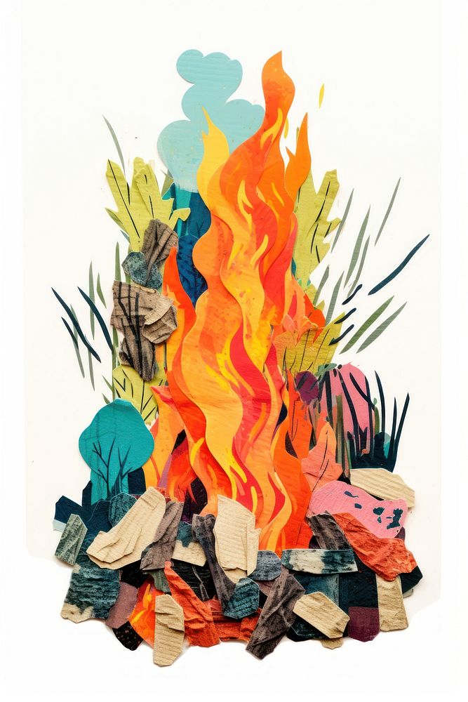 Bonfire fireplace painting art.