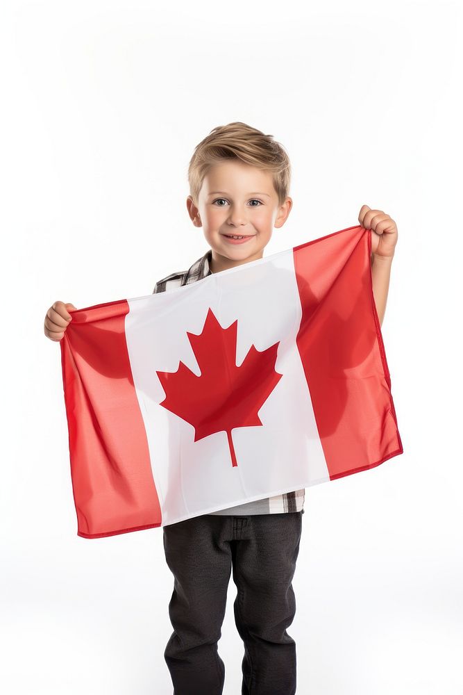 Canadian kid holding a Canadian flag portrait child white background. AI generated Image by rawpixel.