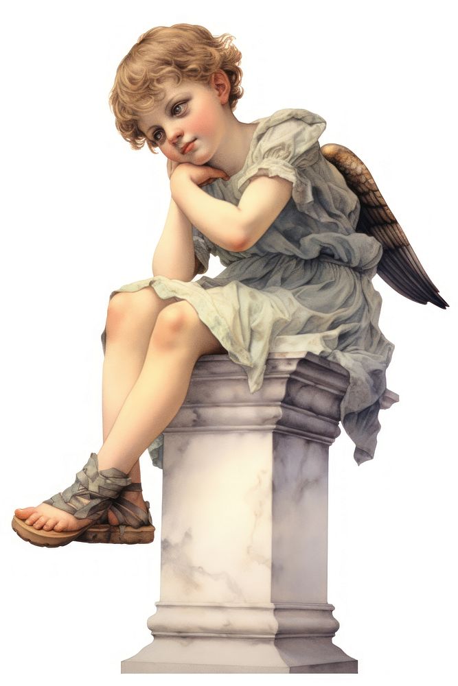 A child angel sitting footwear portrait. AI generated Image by rawpixel.
