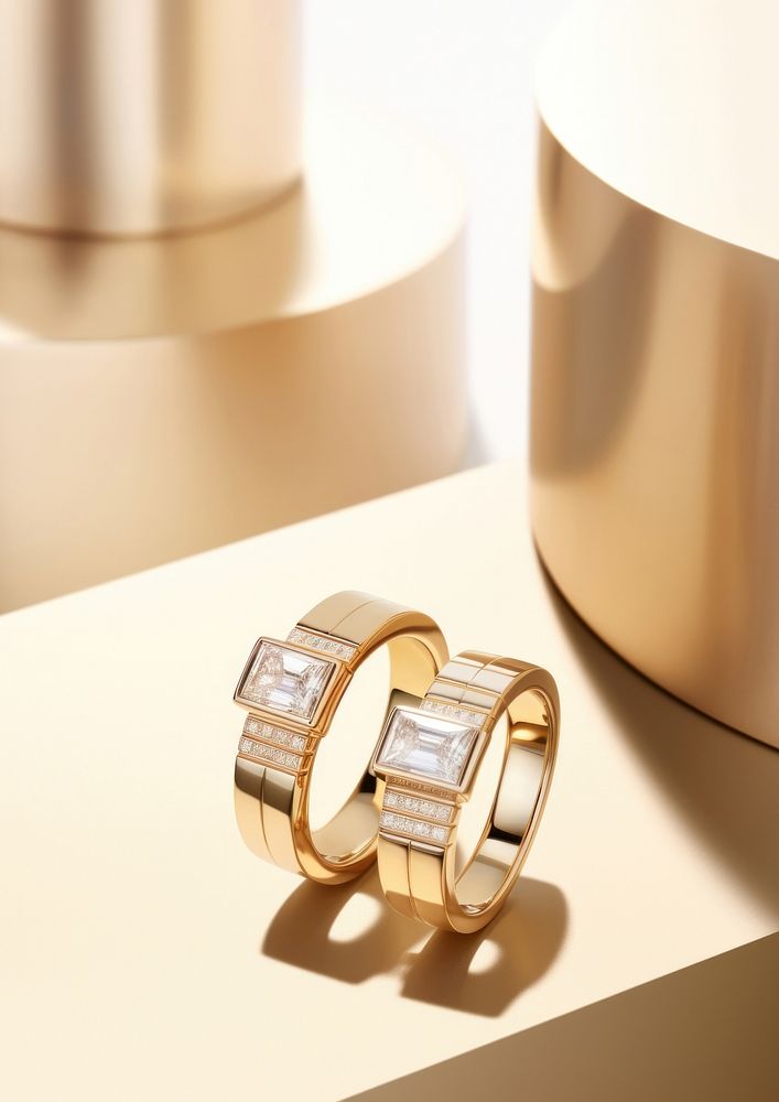 Two diamond rings jewelry gold wristwatch. AI generated Image by rawpixel.