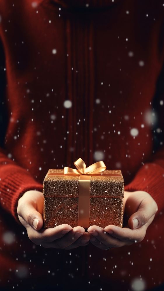 People holding christmas gift illuminated celebration decoration. 