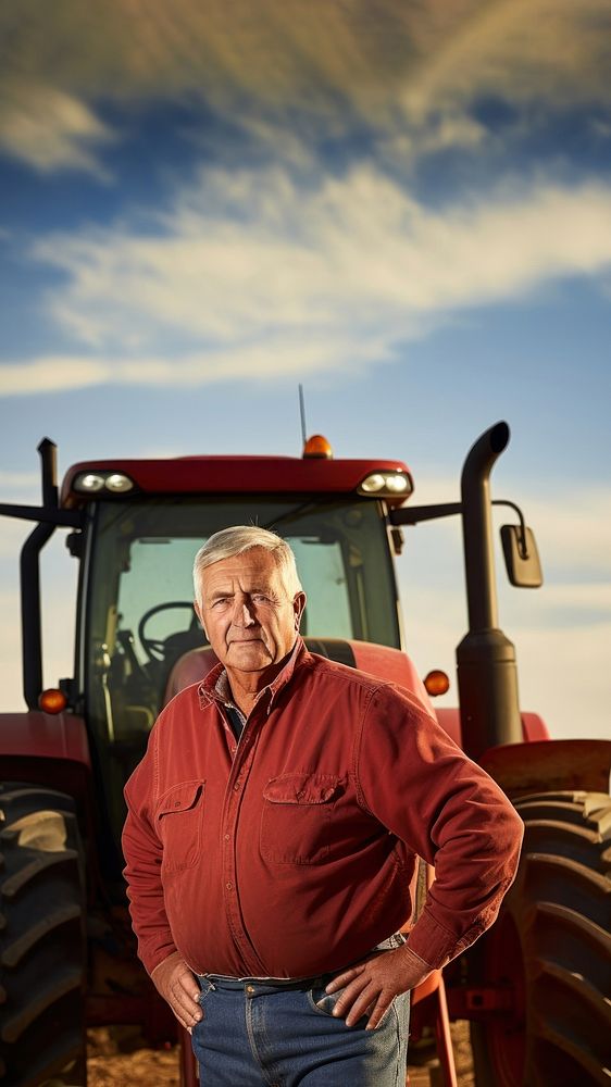 Senior farmer portrait outdoors tractor. AI generated Image by rawpixel.