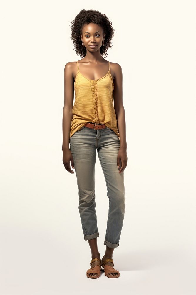 A plain-looking african woman portrait jeans denim. AI generated Image by rawpixel.