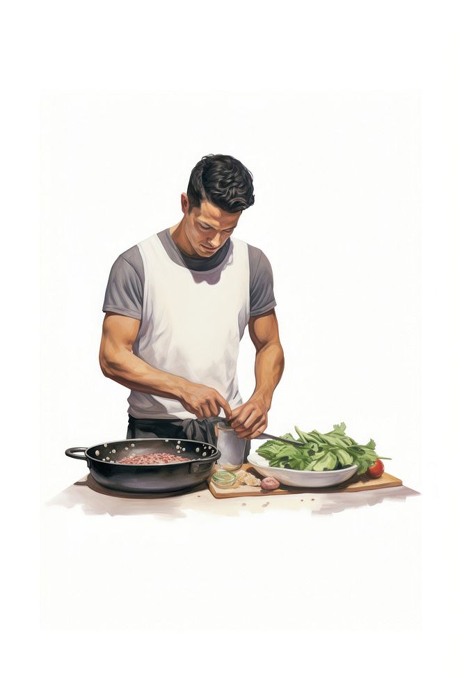 A man cooking adult food white background. AI generated Image by rawpixel.