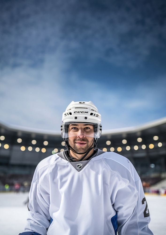 White hockey portrait helmet adult. AI generated Image by rawpixel.