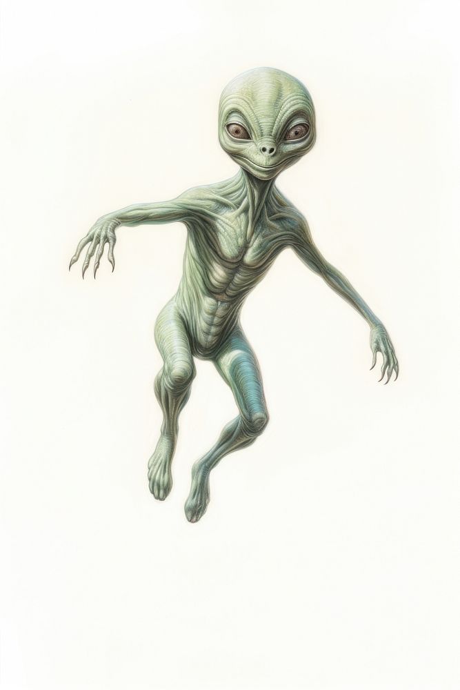 Alien jump drawing sketch alien. AI generated Image by rawpixel.