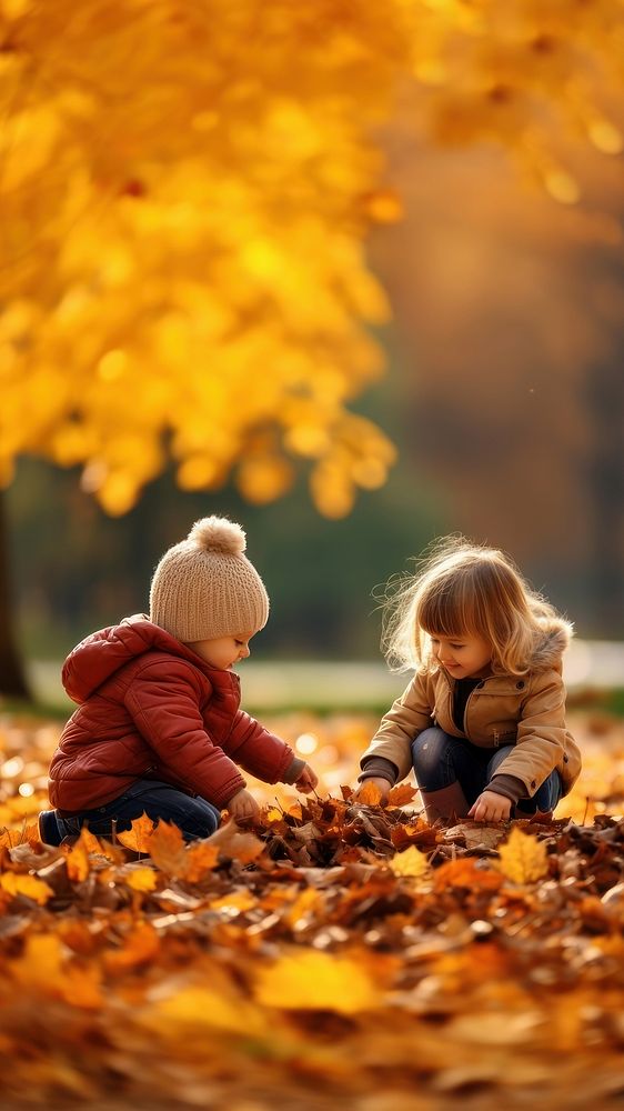 Kids play leaf autumn plant child. AI generated Image by rawpixel.