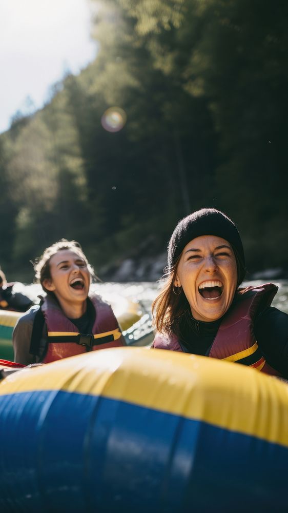 Laughing outdoors tubing nature. 