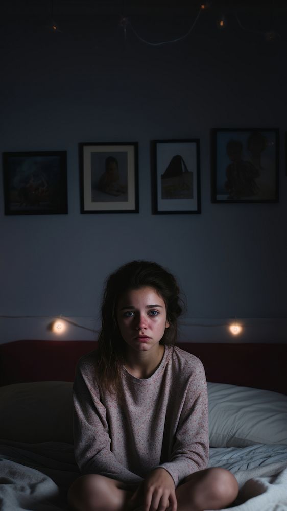 Sad teenager furniture portrait worried. AI generated Image by rawpixel.