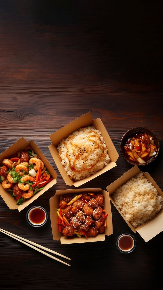 Chinese take-out food chopsticks meal dish. AI generated Image by rawpixel.