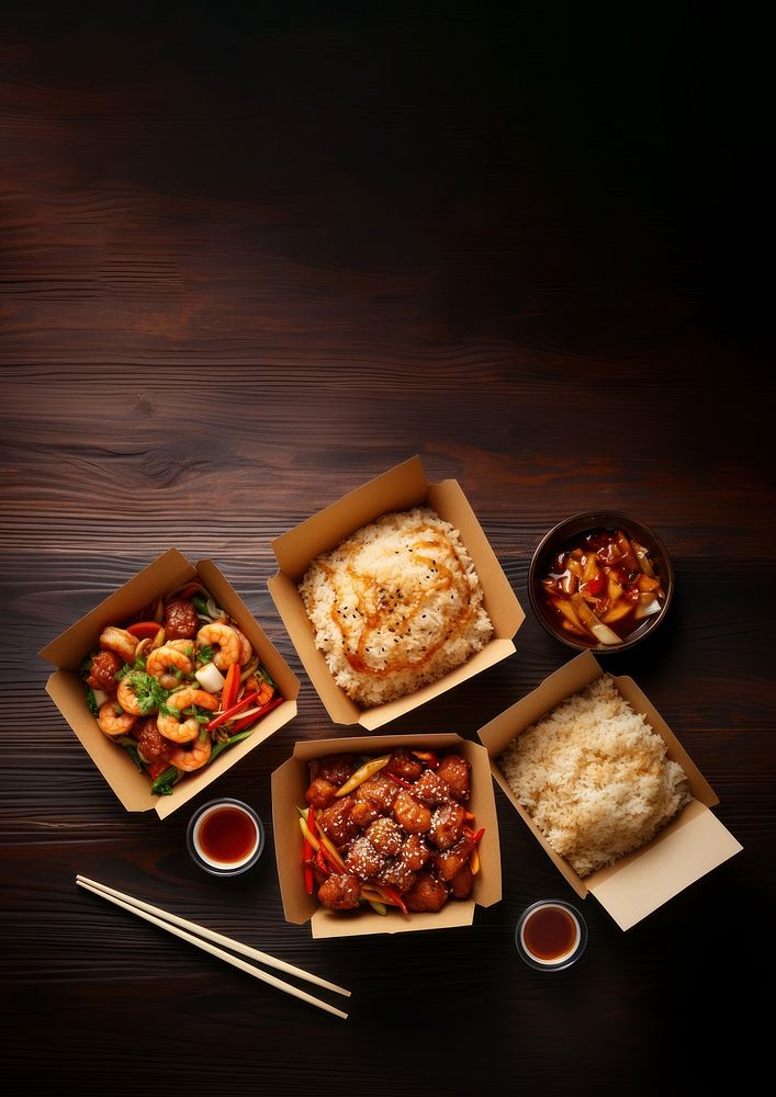 Chinese take-out food chopsticks meal meat. AI generated Image by rawpixel.