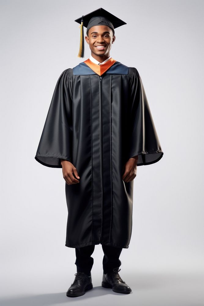 A plain-looking graduate black man graduation portrait student. 
