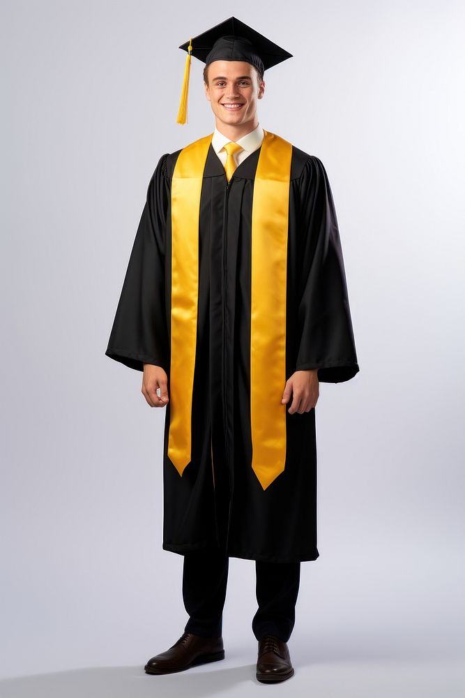 A plain-looking graduate white man graduation portrait white background. AI generated Image by rawpixel.