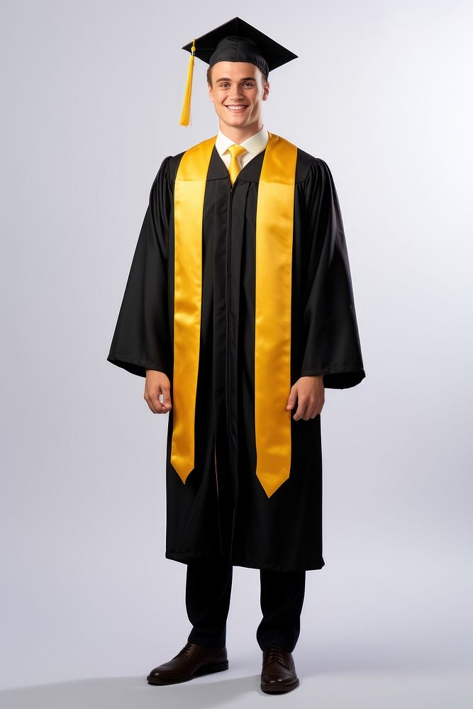 A plain-looking graduate white man graduation portrait white background. 