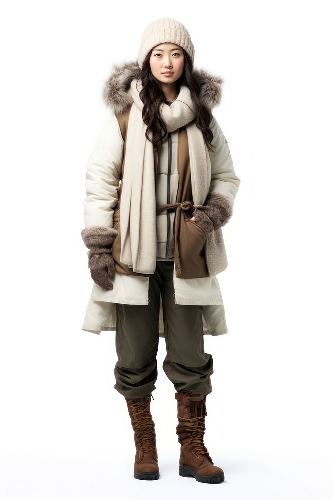 A plain-looking japanese woman wearing winter costume overcoat footwear portrait. AI generated Image by rawpixel.