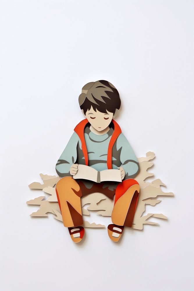 Kid reading a book sitting paper representation. AI generated Image by rawpixel.