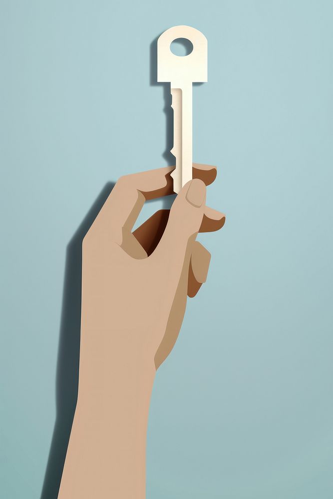 Flat paper hand holding a key adult protection security. AI generated Image by rawpixel.