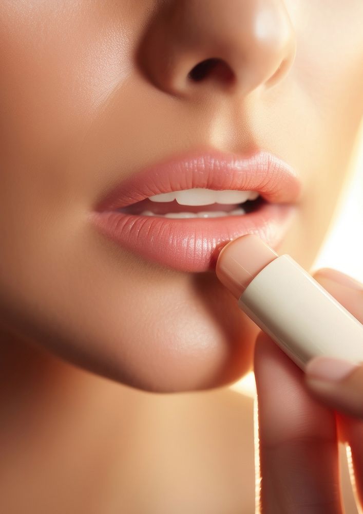 Woman holding lip balm cosmetics lipstick perfection. AI generated Image by rawpixel.