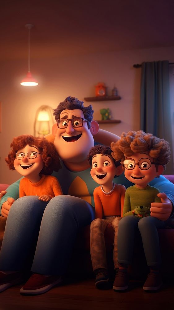 Family watching TV cartoon adult togetherness. AI generated Image by rawpixel.