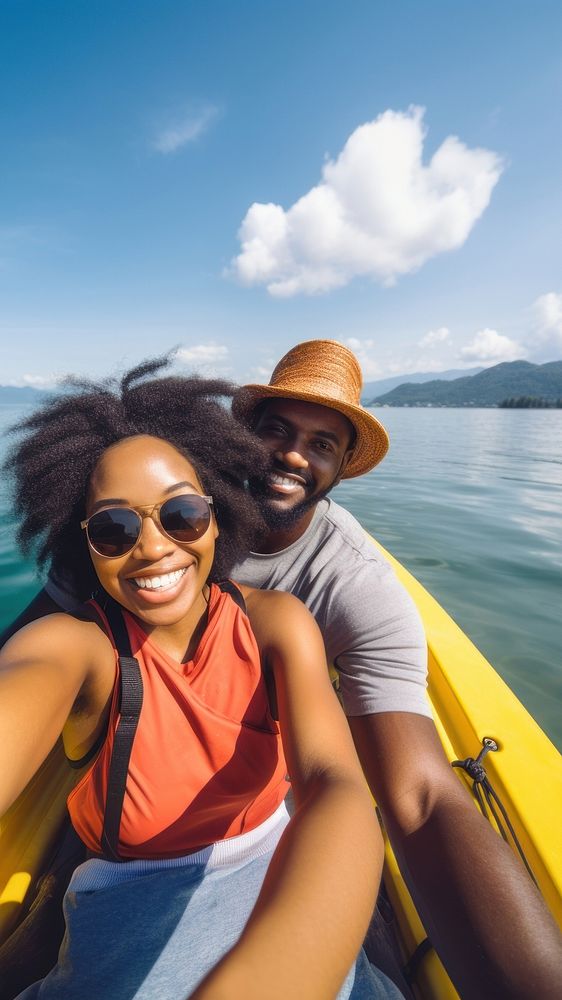 Canoeing Kayaking sunglasses lifejacket portrait. 